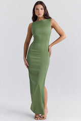 Filomena Olive Boat Neck Maxi Dress