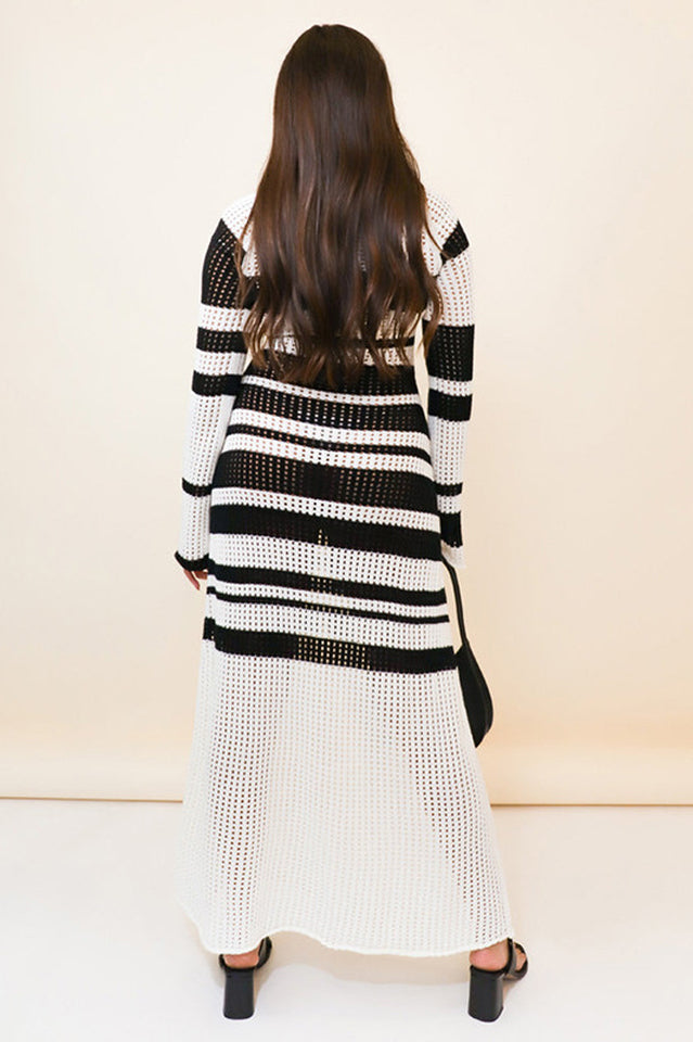 Crochet Knit Striped Maxi Dress