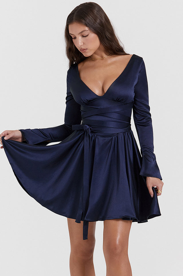 Dominique Navy Plunge Mini Dress