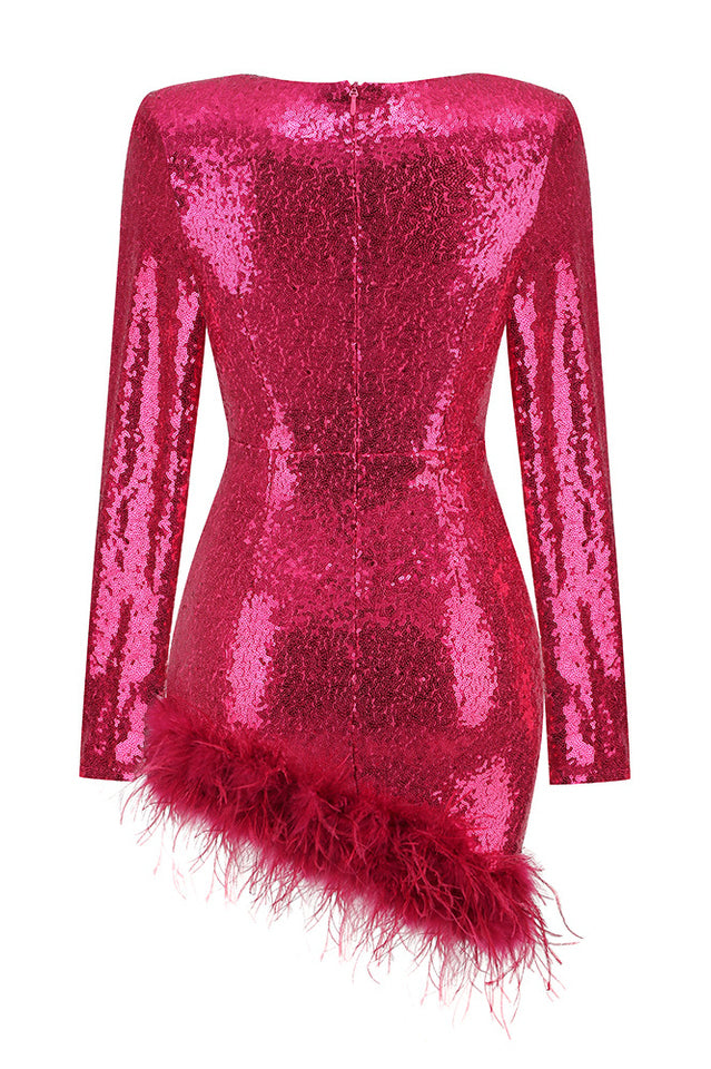 Daria Sequin Feather Mini Dress