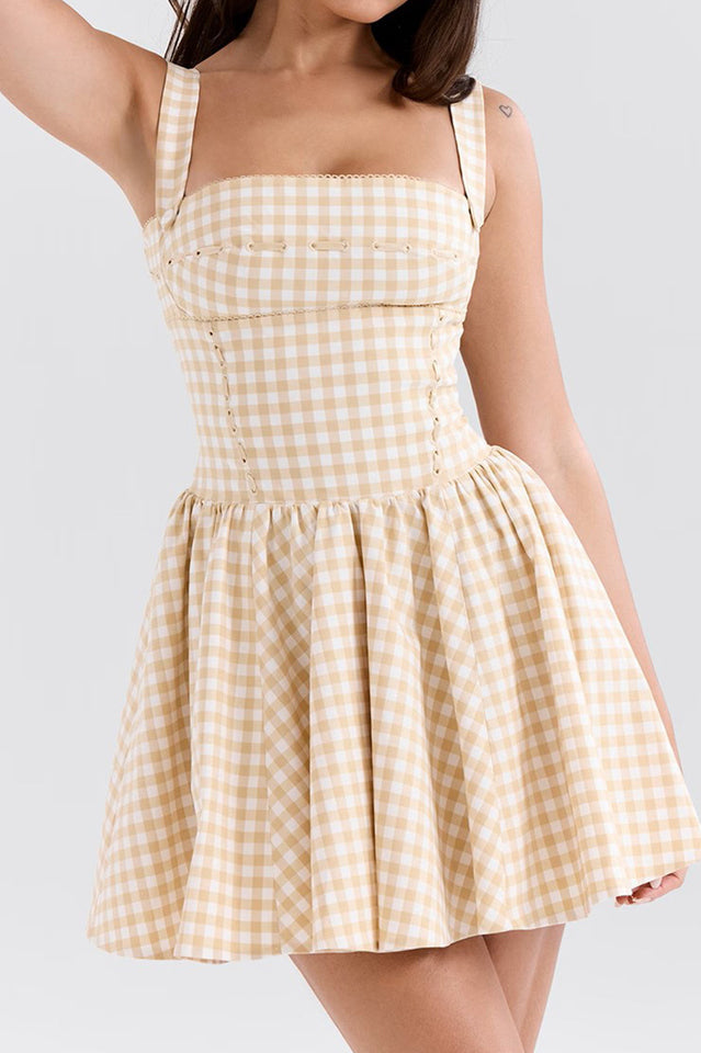 Isadora Gingerbread Gingham Mini Dress