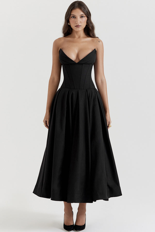 Lady Black Strapless Midi Dress