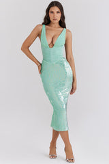 Thala Seafoam Sequin Corset Midi Dress