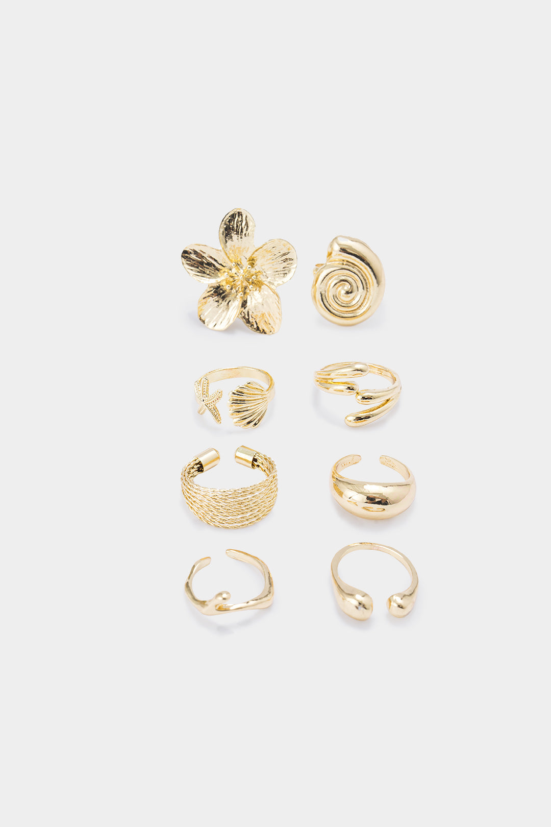 Shell Starfish Flower Irregular Metallic Open Ring Set