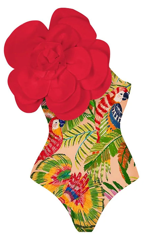 3D Flower One Piece Swimsuit & Skirt Set