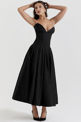 Lady Black Strapless Midi Dress