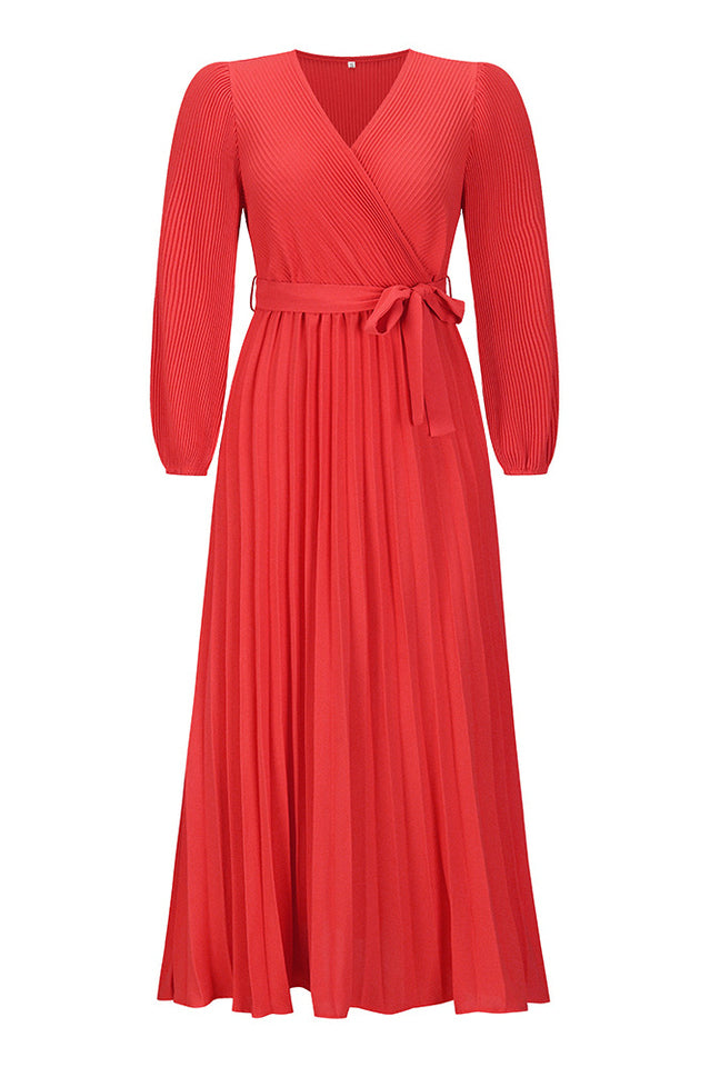 V Neck Swing Pleated Dress