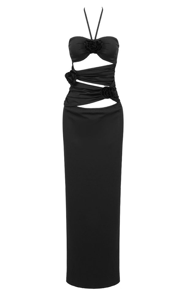 Halter Neck Cutout Ruched Maxi Dress