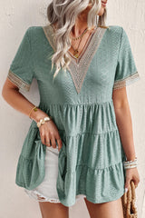 Contrast Short Sleeve Tiered Blouse