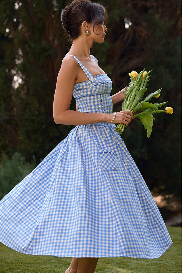 Vivien Regatta Blue Gingham Midi Sundress