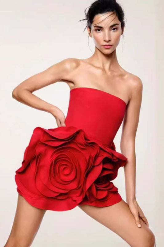 Ayat Strapless Flower Mini Dress