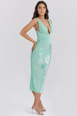 Thala Seafoam Sequin Corset Midi Dress