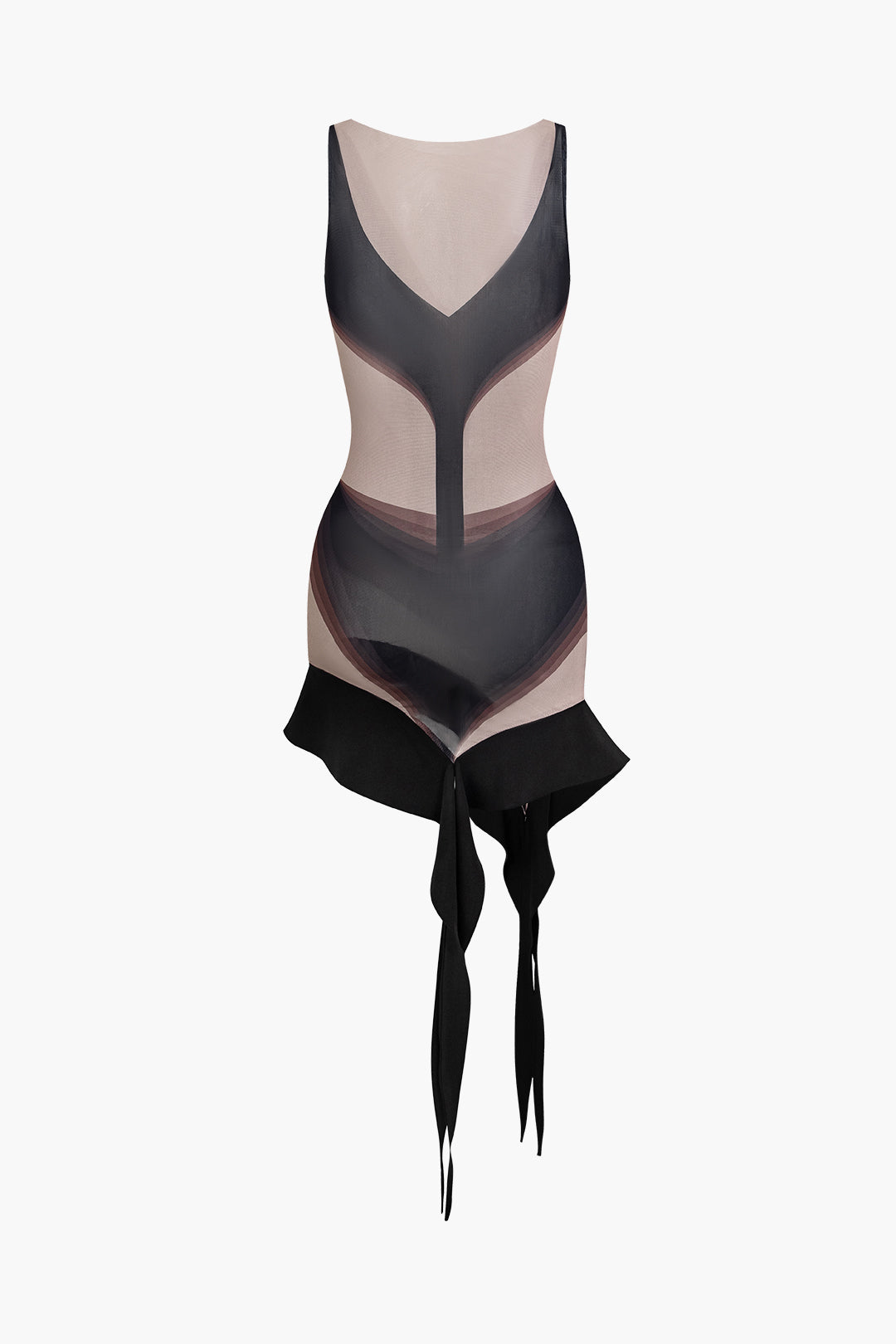 Sheer Abstract Mesh Asymmetric Mini Dress