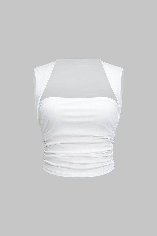 Solid Ruched Sleeveless Tank Top