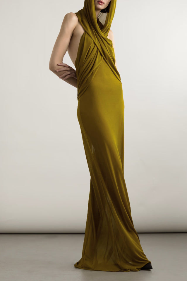 Carleigh Ruche Maxi Dress With Headscarf