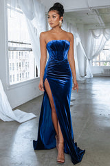 Tube Velvet Slit Evening Maxi Dress