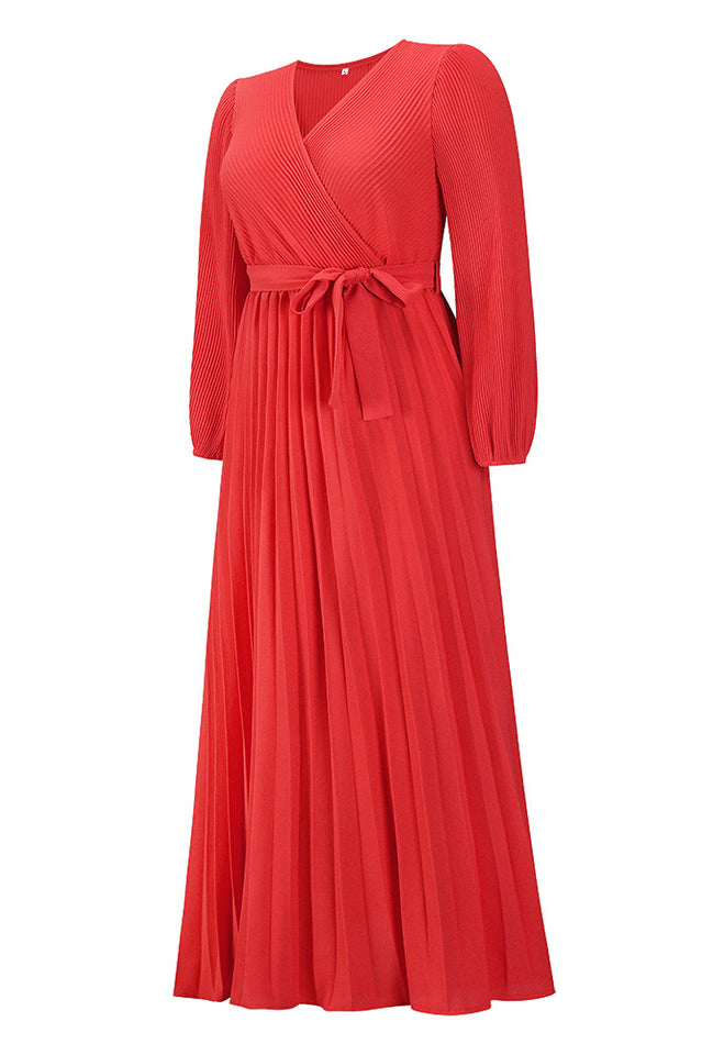 V Neck Swing Pleated Dress