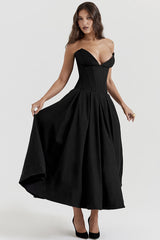 Lady Black Strapless Midi Dress