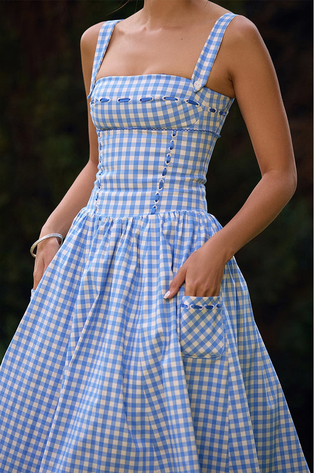 Vivien Regatta Blue Gingham Midi Sundress