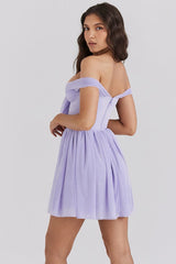 Soleil Orchid Off Shoulder Mini Dress