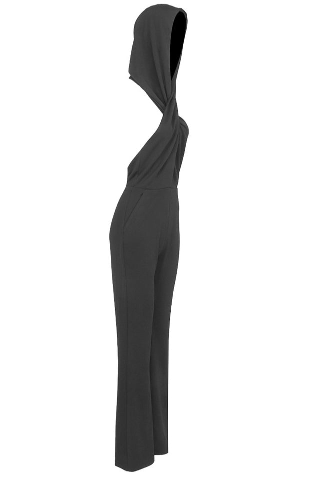 Backless Hooded Jumpsuit With Slip Pockets
