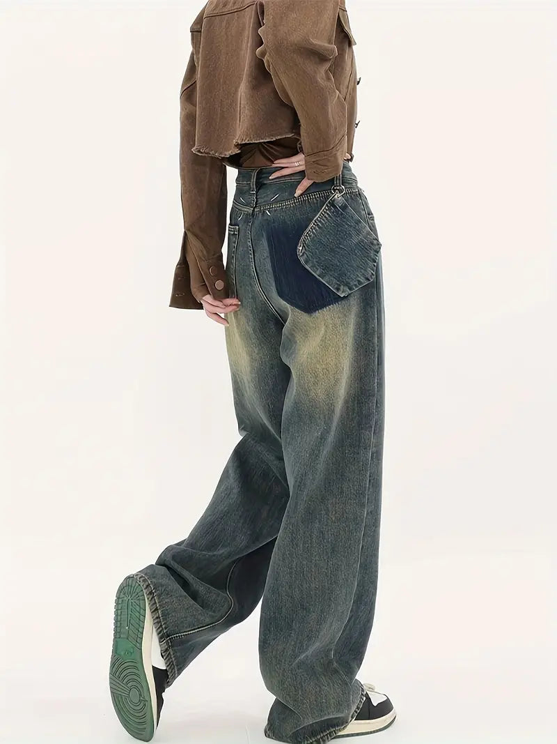 Vintage Distressed Baggy Boyfriend Jeans with Slash Pockets