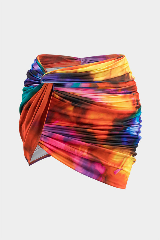 Plus Size Tie Dye Print Ruched Twist Knot Skirt