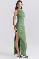 Filomena Olive Boat Neck Maxi Dress