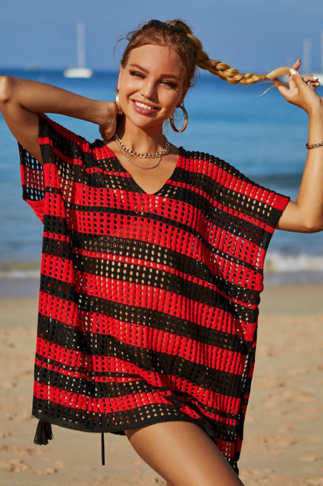 Multicolored Stripe V Neck Cover Up