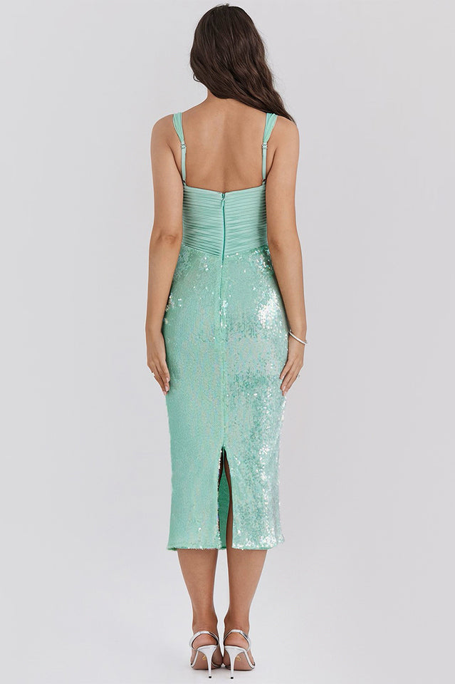 Thala Seafoam Sequin Corset Midi Dress