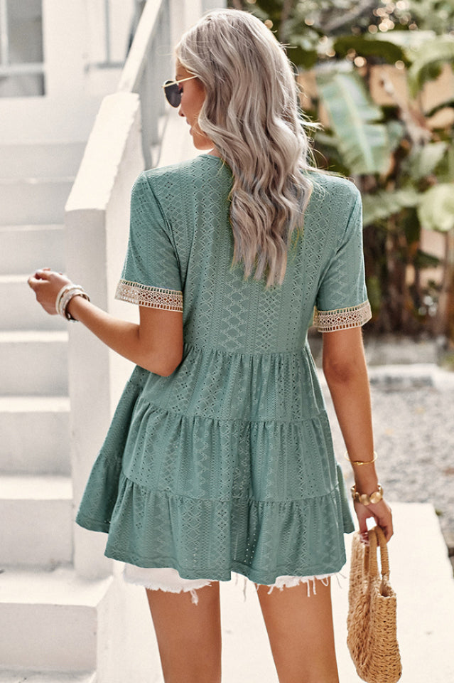 Contrast Short Sleeve Tiered Blouse