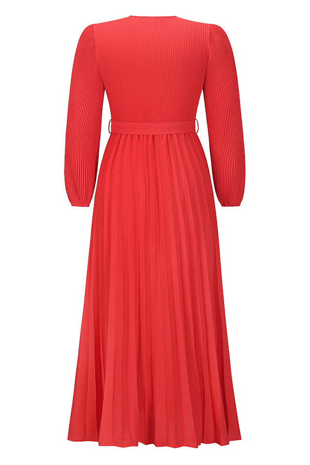 V Neck Swing Pleated Dress