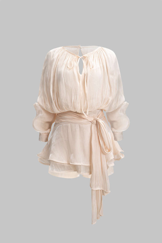 Chiffon Pleated Ruffle Long Sleeve Mini Dress
