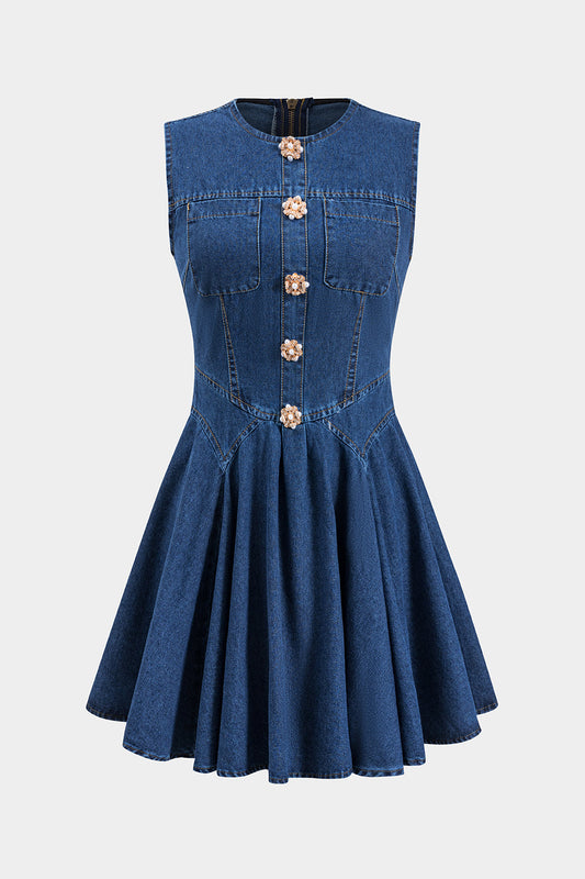 Denim Button Tank Sleeveless Mini Dress