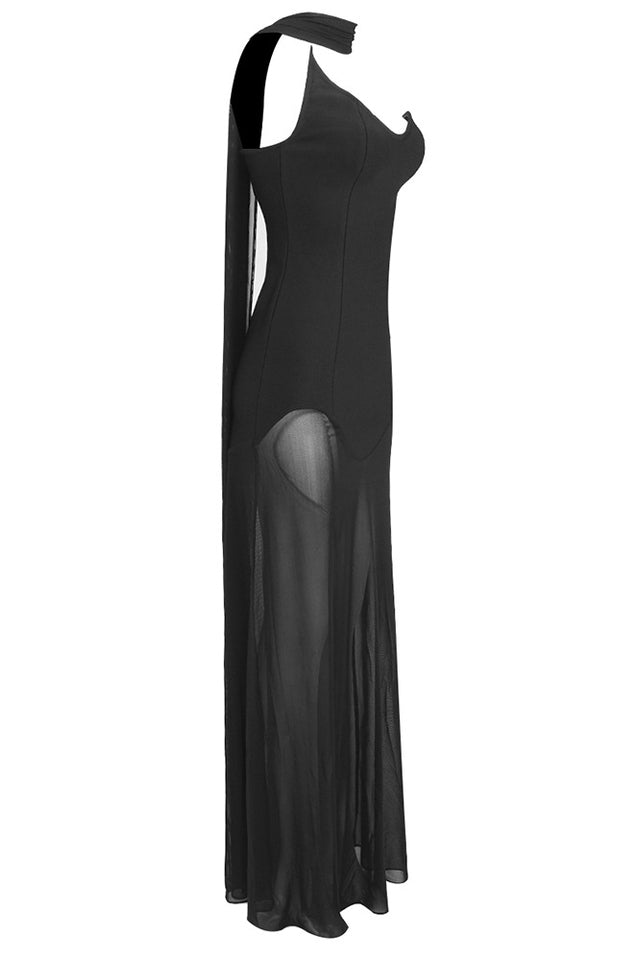 White Strapless Scarf Maxi Dress