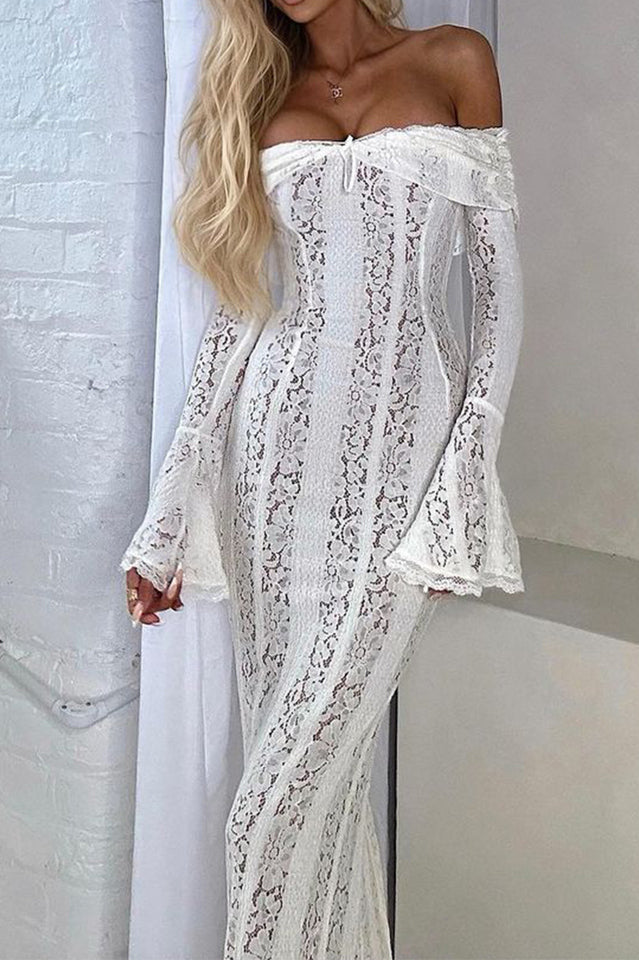 Belle Floral Lace Off Shoulder Maxi Dress