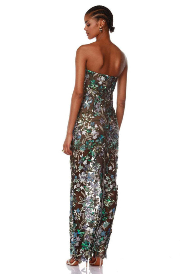 Kamames Strapless Floral Sequined Maxi Dress