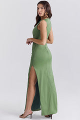 Filomena Olive Boat Neck Maxi Dress