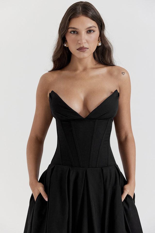 Lady Black Strapless Midi Dress