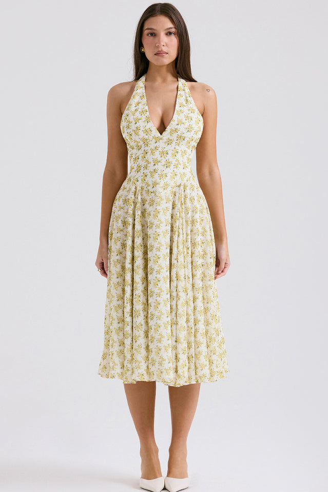 Solada Ivory Vintage Floral Print Sundress