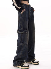 Punk High Waist Straight Leg Cargo Jeans