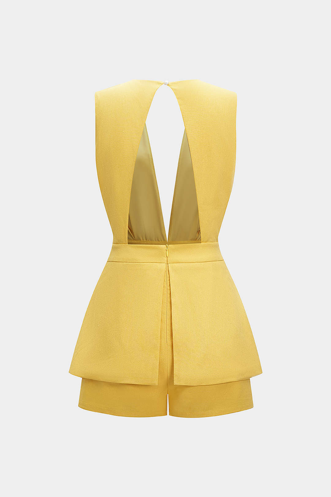 Solid V-Neck Backless Sleeveless Romper