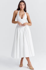 Marilyn White Cotton Halter Midi Sundress