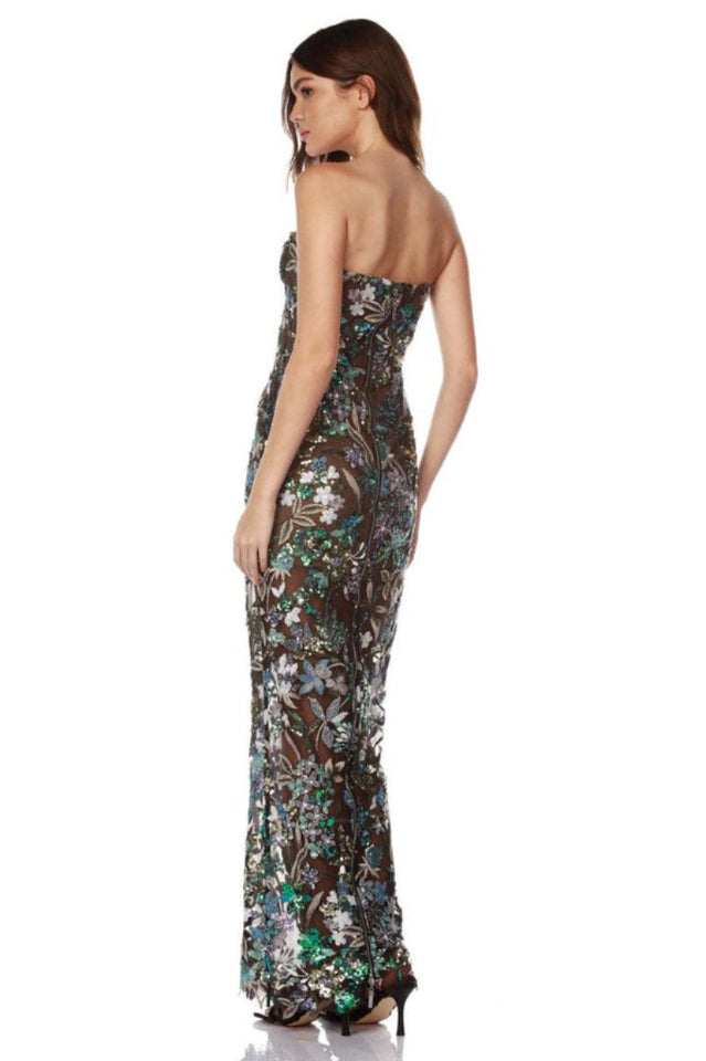 Kamames Strapless Floral Sequined Maxi Dress