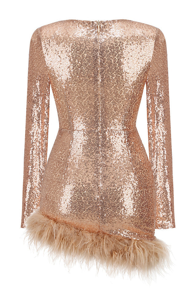 Daria Sequin Feather Mini Dress