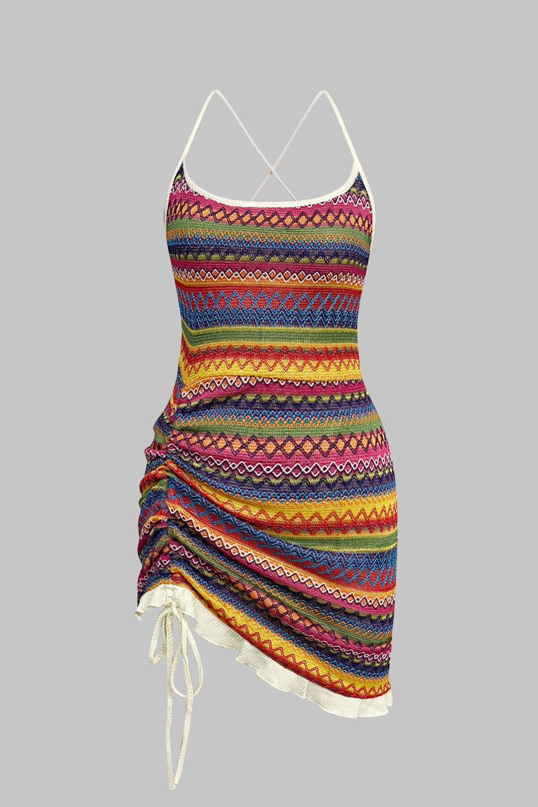 Knit Drawstring Crossed Tie Back Backless Dress