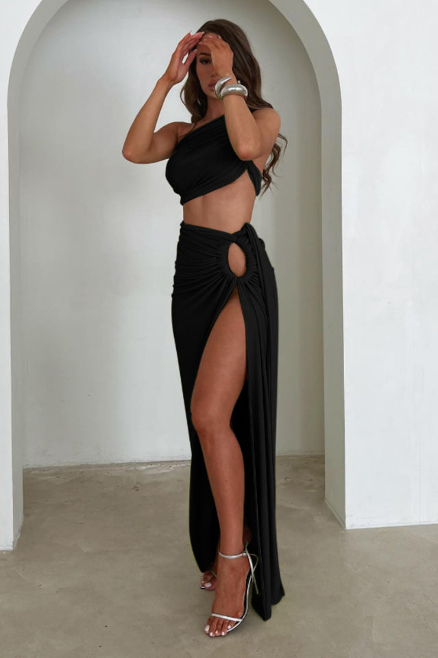 Viera Hollow Backless Split Dress Set