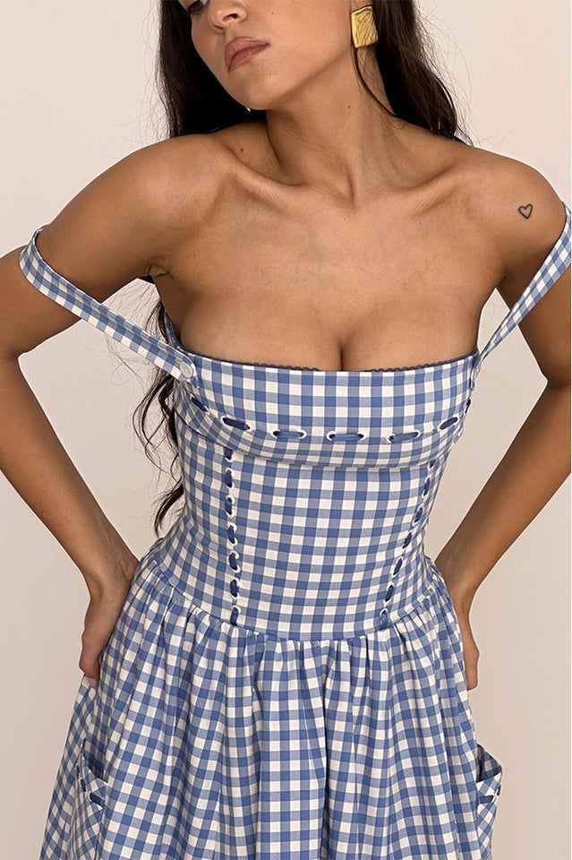 Vivien Regatta Blue Gingham Midi Sundress