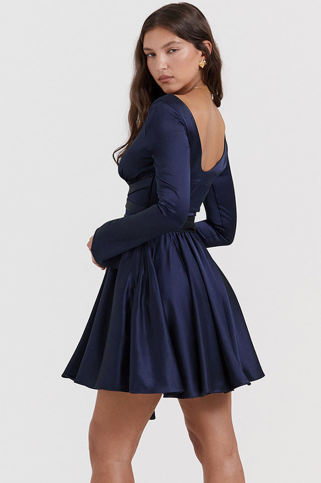 Dominique Navy Plunge Mini Dress