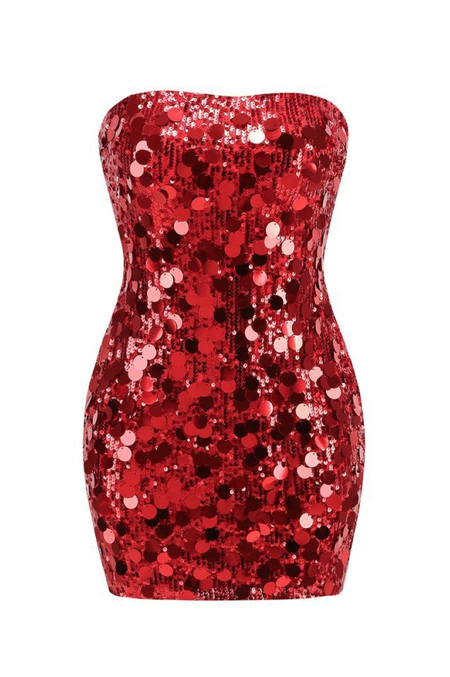 Stergiani Sequin Strapless Mini Red Dress